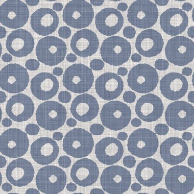 Kusursuz Fransız çiftlik evi, noktalı keten desenli. Provence mavi beyaz dokuma dokusu. Pejmürde şık stil dekoratif daire kumaş arka plan. Her yerde tekstil kırsalı var.