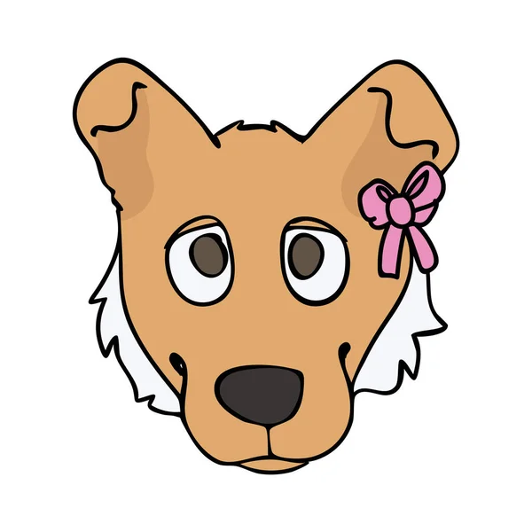 Ručně kreslené roztomilé hladké kolie tvář s růžovou luk štěně vektorové ilustrace. Čistokrevný rodokmen pes domácí pes na tlapě kliparty. Pes milovník hraček španěl pet. Chovatelská stanice. EPS 10. — Stockový vektor