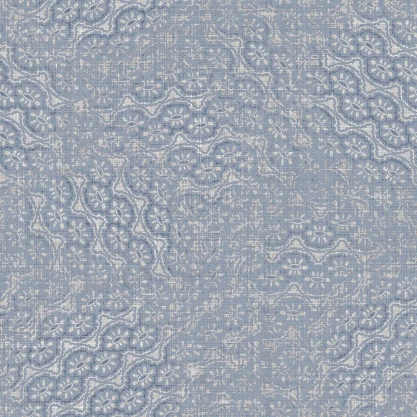 Seamless french farmhouse linen mottled print background. Provence blue gray linen rustic pattern texture. Shabby chic style worn woven blur flax textile all over print. — Stock Photo, Image