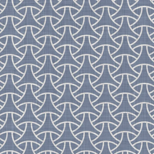 Seamless french farmhouse linen geometric block print background. Provence blue gray rustic pattern texture. Shabby chic style old woven blur textile all over print. — Stock Photo, Image