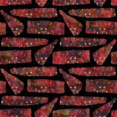 Kusursuz koyu geometrik blok parmak izi arkaplanı. Boho etnik yumuşak döşeme kumaşı tarzı. Boyayla boyanmış dekoratif desenli tekstil. Uzay Boyalı Bulanık Geo Raster JPG örneği her yerde.