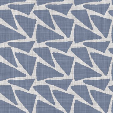 Kusursuz Fransız çiftlik evi keten geometrik blok parmak izi. Provence mavi gri kırsal desen dokusu. Eski püskü stil, eski dokuma kumaş her tarafı bulanık..