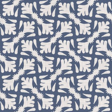 Kusursuz Fransız çiftlik evi kumaş desenli. Provence mavi beyaz dokuma dokusu. Kalitesiz şık dekoratif kumaş arka planı. Her yerde tekstil kırsalı var.