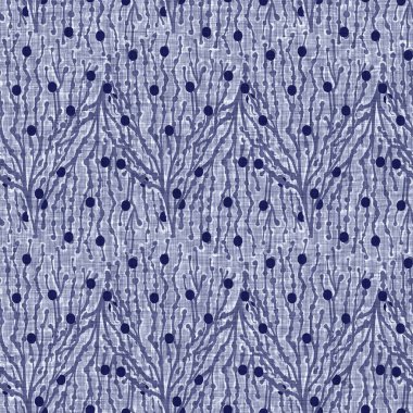 İndigo mavi yaprak bloğu boyanmış keten desenli arka plan. Kusursuz örülmüş Japonlar batik kumaş örneklerini tekrarlıyorlar. Çiçek yaprakları organik bulanık blok izi. Tüm tekstil için dekoratif kumaş..