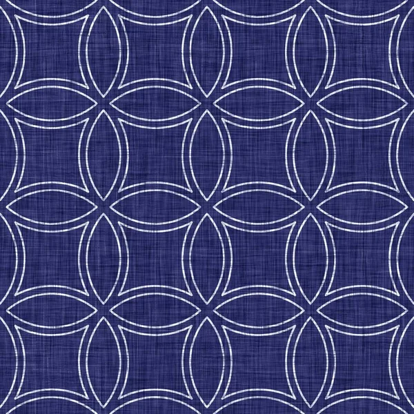 Seamless indigo geometric texture. Navy blue woven geo shape cotton dyed effect background. Japanese repeat batik resist abstract motif pattern. Asian fusion all over textile blur cloth print.