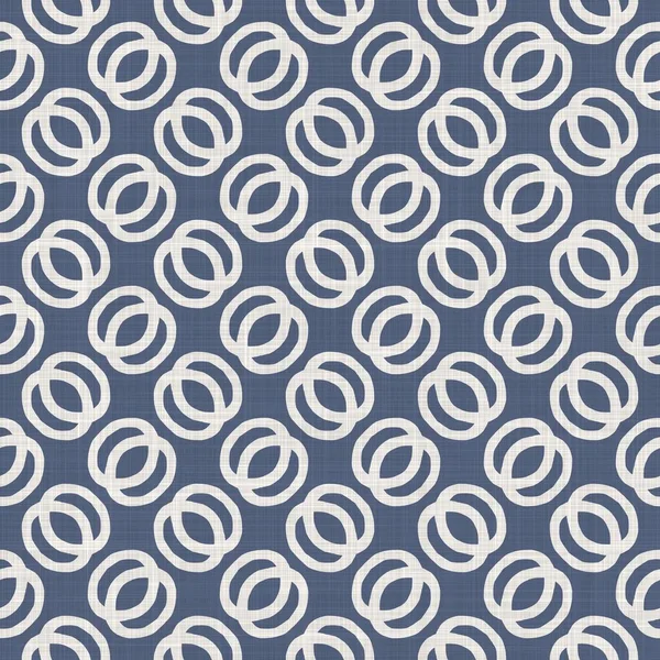 Seamless french farmhouse dotty linen pattern. Provence blue white woven texture. Shabby chic style decorative circle dot fabric background. Textile rustic all over print — Stock Photo, Image