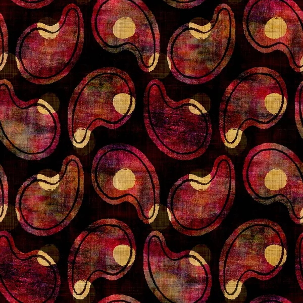 シームレスなダークペイズリーブロックプリントの背景。ボホエスニックソフト家具ファブリックスタイル。染料装飾卵モチーフパターン繊維を結ぶ。グランジ冬のぼかしラスターjpg｜swatch print. — ストック写真
