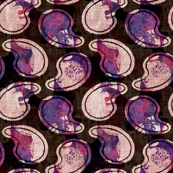 Fondo de impresión de bloque paisley oscuro sin costuras. Estilo de tejido de decoración suave étnica Boho. Tie tinte decorativo ogee patrón de motivo textil. Grunge invierno borroso raster jpg swatch por todas partes imprimir. — Foto de Stock