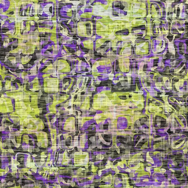 Seamless distressed mottled tie dye woven texture background.Distressed boho blur washed pattern. Blotched aged lime yellow purple cloth effect. Ragged old mash up painterly collage all over print. — Stock Photo, Image