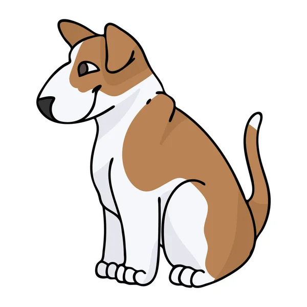 Mignon dessin animé Bull Terrier assis chiot vecteur clipart. Chien de chenil généalogique race pour le club de chenil. Mascotte de dressage domestique de chien de race pour salon d'animaux de compagnie illustration. Race canine isolée. — Image vectorielle