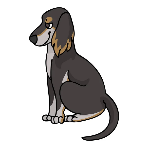 Carino cartone animato Saluki seduto cucciolo vettore clipart. Pedigree canile razza Borzoi per club canile. Allenamento di cani domestici purosangue per pet salone illustrazione mascotte. Razza da caccia canina isolata. — Vettoriale Stock