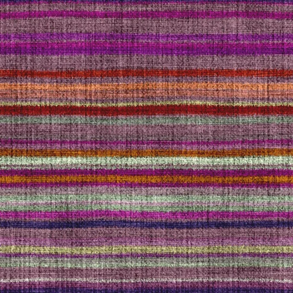Variegated multicolor horizontal tapestry stripe woven texture. Space dyed watercolor effect knit striped background. Fuzzy thin grungy textile material. Tufted boucle carpet rug fabric effect.