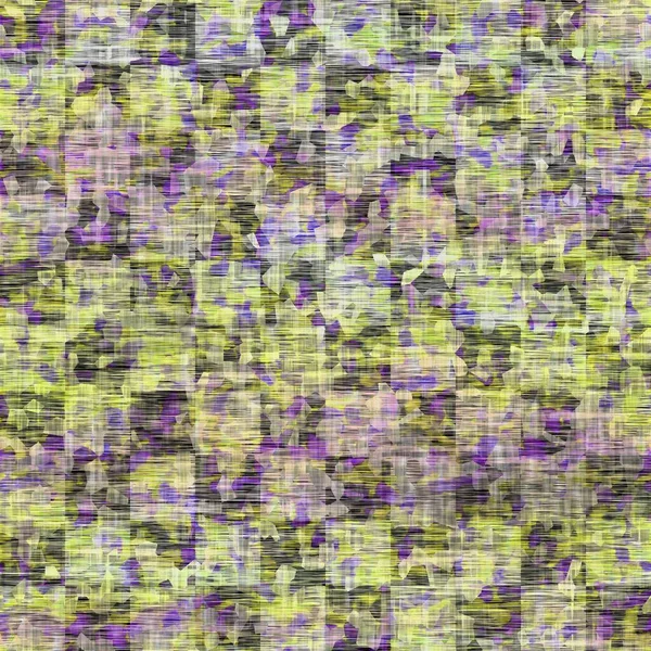 Seamless distressed mottled tie dye woven texture background.Distressed boho blur washed pattern. Blotched aged lime yellow purple cloth effect. Ragged old mash up painterly collage all over print. — Stock Photo, Image