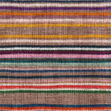 Değişik renklerde, yatay duvar halısı dokuma dokusu. Uzay boyalı suluboya efekt çizgili arka plan örer. Tüylü, ince, pasaklı tekstil malzemesi. Yumru halı kumaş efekti..