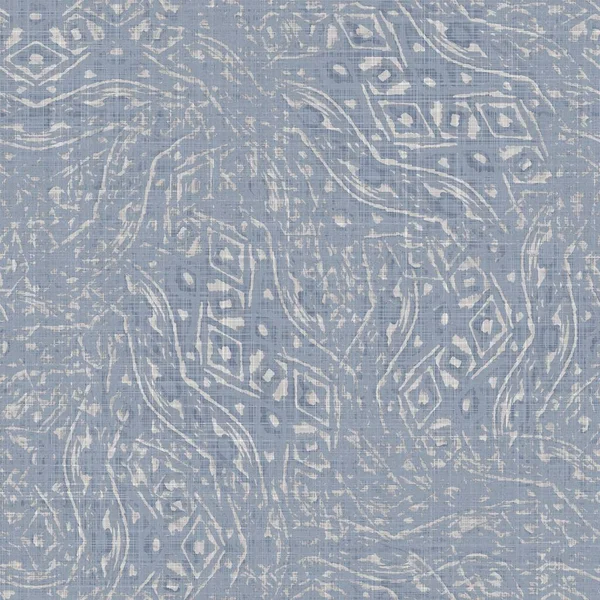 Sömlös fransk bondgård linne fläckig utskrift bakgrund. Provence blå grå linne rustik mönster konsistens. Shabby chic stil slitna vävda oskärpa lin textil över hela tryck. — Stockfoto
