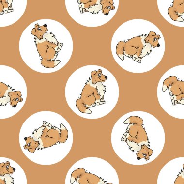 El çizimi şirin Rough Collie köpek cinsi polka noktasız vektör desenli. Purebread soya kökü evcil ve noktalı bir geçmişi var. Her yerde köpek sever oyuncak köpek var. Köpek kulübesi köpeği.. 
