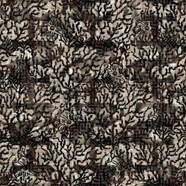 Απρόσκοπτη σύγχρονη σέπια camo εκτύπωση υφή φόντο. Φθαρμένο καμουφλάζ δέρμα μοτίβο ύφασμα. Grunge τραχύ ασπρόμαυρο λινό σε όλο το αποτύπωμα — Φωτογραφία Αρχείου