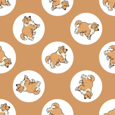 El çizimi şirin Rough Collie köpek cinsi polka noktasız vektör desenli. Purebread soya kökü evcil ve noktalı bir geçmişi var. Her yerde köpek sever oyuncak köpek var. Köpek kulübesi köpeği.. 
