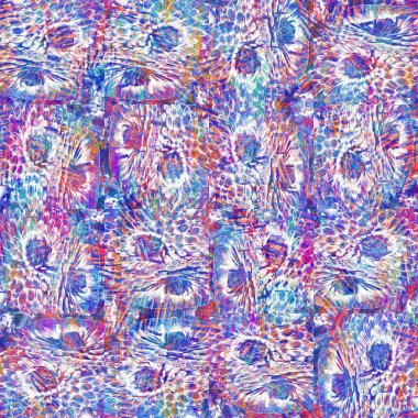 Kusursuz yaz boho 'su parmak izini sildi. Grunge hafif suluboya kolaj dokusu arka planı. Plaj desenli tekstil kumaşı. Boya mavisi, pastel, bulanık, püre, her yerde arıza var. 