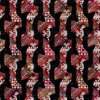 Kusursuz koyu renkli simge şeritli blok parmak izi. Boho etnik yumuşak döşeme kumaşı tarzı. Boya dekoratif zig zag motifli tekstil. Grunge Kış Bulanık Raster JPG örnekleri her yerde.