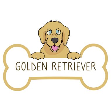 Yakalı köpek künyesi vektör klibinde şirin bir Golden Retriever çizgi filmi. Hayvan kimliği için safkan köpek kimlik madalyası. Evcil köpeğe karşı evcil köpek.. 
