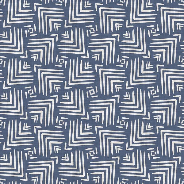 Nahtlose Französisch Bauernhaus Leinen geometrischen Block-Print Hintergrund. Provence blau grau rustikales Muster Textur. Shabby Chic Stil alte gewebte Unschärfe Textil überall Druck. — Stockfoto