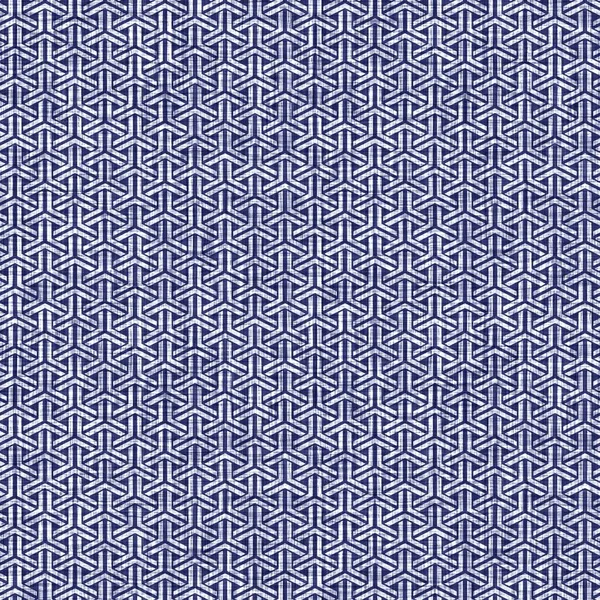 Seamless indigo geometric texture. Navy blue woven geo shape cotton dyed effect background. Japanese repeat batik resist abstract motif pattern. Asian fusion all over textile blur cloth print.