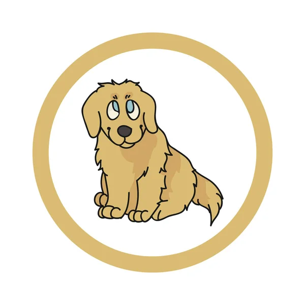 Desenhos animados bonitos Golden Retriever em dotty círculo filhote de cachorro clipart vetor. Pedigree canil raça canil para clube de canil. Treinamento de cães domésticos de raça pura para pet parlor. Mascote de ilustração. Caninos isolados. — Vetor de Stock