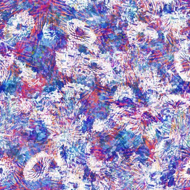 Kusursuz yaz boho 'su parmak izini sildi. Grunge hafif suluboya kolaj dokusu arka planı. Plaj desenli tekstil kumaşı. Boya mavisi, pastel, bulanık, püre, her yerde arıza var. 