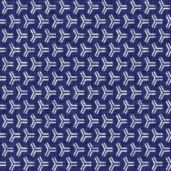 Textura geométrica índigo sin costuras. Azul marino tejido geo forma algodón teñido efecto fondo. Batik repetición japonesa resistir patrón motivo abstracto. Fusión asiática por todo el tejido borroso impresión de tela. —  Fotos de Stock