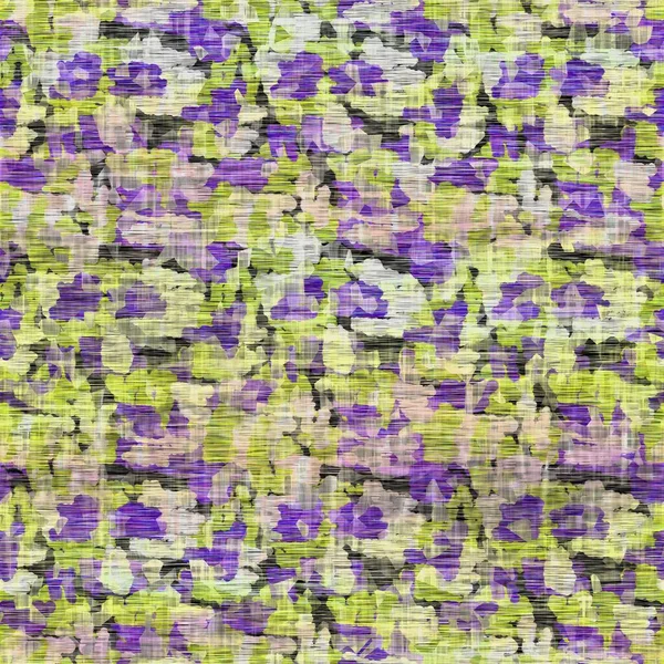 Nahtlose distressed meliert Krawatte Farbstoff gewebte Textur background.Distressed Boho verwischen gewaschenes Muster. Geflecktes, gealtertes lindgelb-violettes Tuch. Aufgeblähte alte Malcollage auf dem gesamten Druck. — Stockfoto