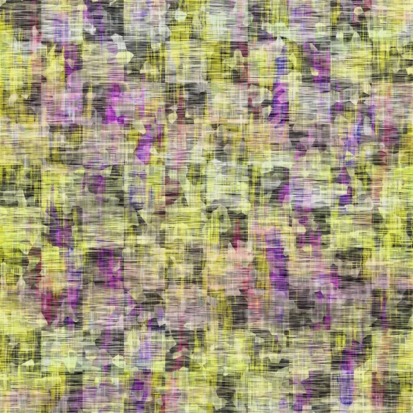 Teinture cravate marbrée sans couture en détresse tissé texture background.Distressed boho flou motif lavé. Effet de tissu violet jaune lime vieilli tacheté. Ragged vieux mash up collage peinture partout imprimer. — Photo