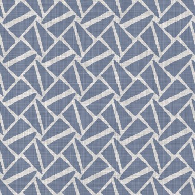 Kusursuz Fransız çiftlik evi keten geometrik blok parmak izi. Provence mavi gri kırsal desen dokusu. Eski püskü stil, eski dokuma kumaş her tarafı bulanık..