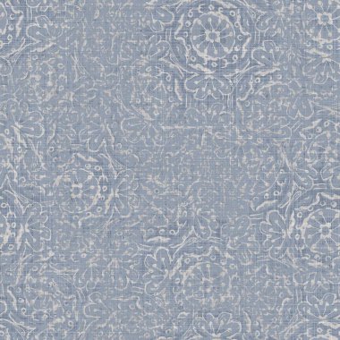 Kusursuz bir Fransız çiftlik evi çarşafı. Üzerinde parmak izi var. Provence mavi gri keten kırsal desen dokusu. Dandik şık stil örülmüş keten kumaş, her yerde parmak izi var..