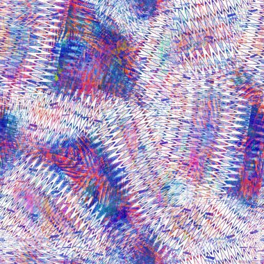 Kusursuz yaz boho 'su parmak izini sildi. Grunge hafif suluboya kolaj dokusu arka planı. Plaj desenli tekstil kumaşı. Boya mavisi, pastel, bulanık, püre, her yerde arıza var. 