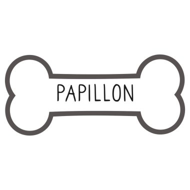 Cute cartoon Papillon text on collar dog tag vector clipart. Purebred doggy identification medal for pet id. Domestic dog for pet pooch.  clipart