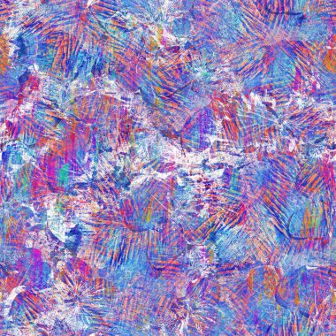 Kusursuz yaz boho 'su parmak izini sildi. Grunge hafif suluboya kolaj dokusu arka planı. Plaj desenli tekstil kumaşı. Boya mavisi, pastel, bulanık, püre, her yerde arıza var. 