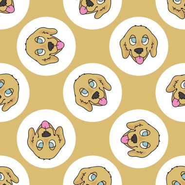 El çizimi şirin Golden Retriever köpek cinsi polka noktasız vektör desenli. Purebread soya kökü evcil ve noktalı bir geçmişi var. Her yerde köpek sever oyuncak köpek var. Köpek kulübesi köpeği.. 