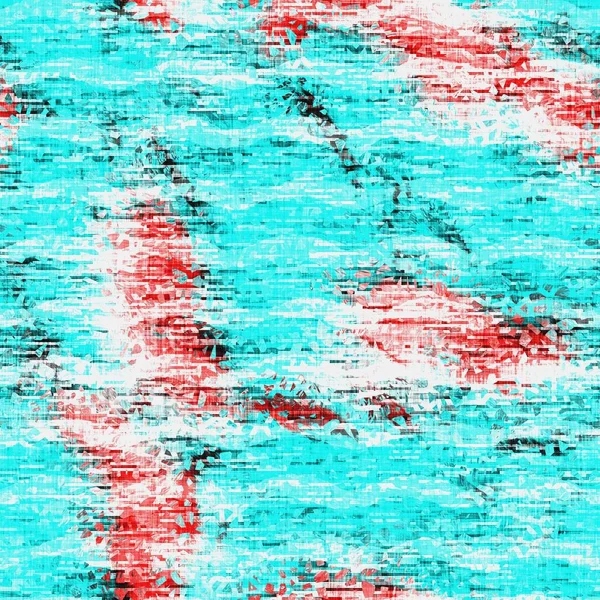 Fläckig grunge blotch vågigt rand mönster bakgrund. Worn aqua blue red rustic nautical repeat swatch. Horisontell våg randig sömlös kakel material. Dekorativ bleknad bedrövad oskärpa över hela trycket — Stockfoto