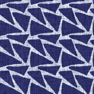 Kusursuz çivit geometrik doku. Donanma mavisi, jeo biçimli pamuk boyalı efekt arka planı. Japonlar soyut motif kalıplarına direniyor. Kumaşın her yerinde Asya füzyonu var..