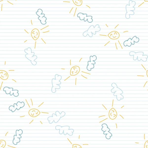 Χαριτωμένο ουράνιο τόξο μουτζουρωμένα παιδιά ήλιο doodle φόντο. Χειροποίητο ιδιότροπο μοτίβο χωρίς ραφή. Αφελής απλό χαρούμενο χαρακτήρα κινουμένων σχεδίων για την ελάχιστη μόδα μωρό, διακόσμηση φυτώριο, ουδέτερο unisex λεύκωμα. — Διανυσματικό Αρχείο