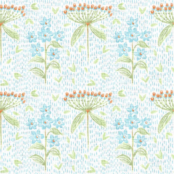 Watercolor flower motif background. Hand painted earthy whimsical seamless pattern. Modern floral linen textile for spring summer home decor. Decorative scandi style colorful nature all over print