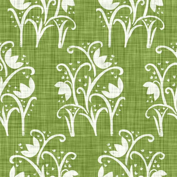 Watercolor green flower motif background. Hand painted earthy whimsical seamless pattern. Modern floral linen textile for spring summer home decor. Decorative scandi style nature all over print