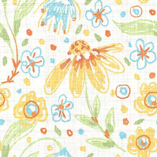 Watercolor flower motif background. Hand painted earthy whimsical seamless pattern. Modern floral linen textile for spring summer home decor. Decorative scandi style colorful nature all over print