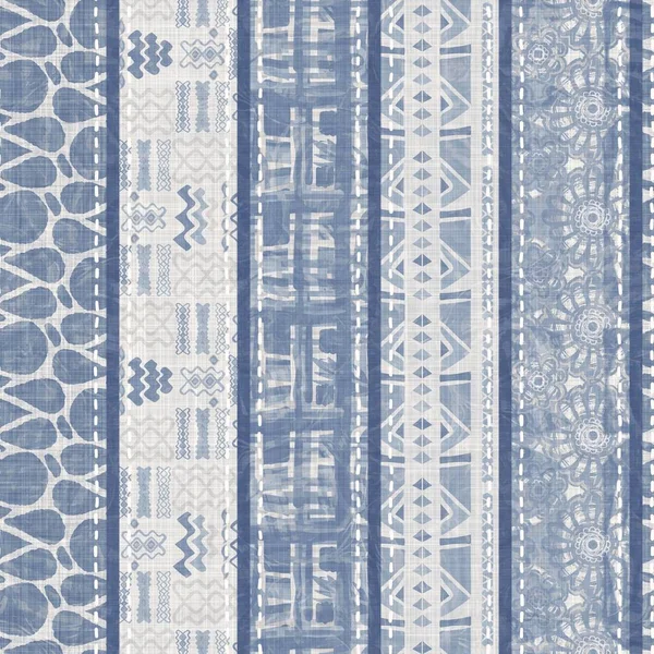 Shabby chic french grey blue linen patchwork stripe. Grunge washed out vintage patched textile effect. Country style home decor soft furnishing, decorative pillow or patched all over fabric print. — Stock Photo, Image