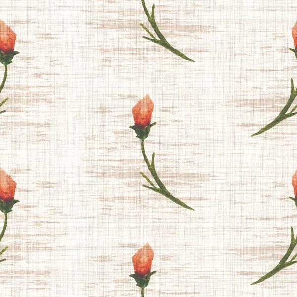 Watercolor flower motif background. Hand painted earthy whimsical seamless pattern. Modern floral linen textile for spring summer home decor. Decorative scandi style colorful nature all over print