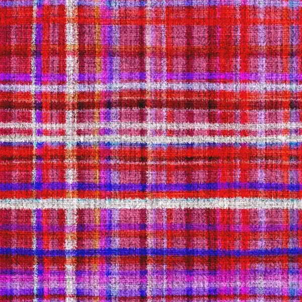 Tappeto variegato multicolore plaid tessitura. Spazio tinti effetto acquerello maglia controllare lo sfondo. Fuzzy materiale tessile grungy sottile. Tufted boucle tappeto tappeto effetto tessuto. — Foto Stock