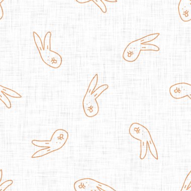 Sevimli tavşan çocuk karalama geçmişi. El çizimi tuhaf tavşan motifi kusursuz desen. Saf karakter karikatürü bebek modası, çocuk odası dekorasyonu, nötr unisex yapıştırma defteri.