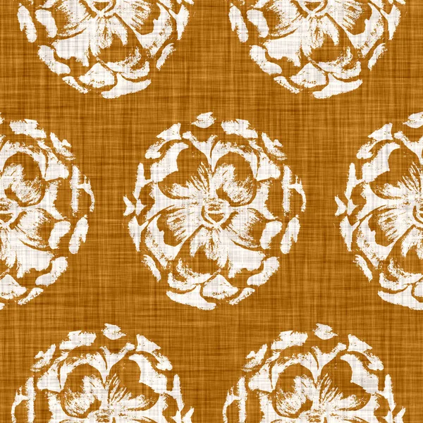 Watercolor orange flower motif background. Hand painted earthy whimsical seamless pattern. Modern floral linen textile for spring summer home. Decorative scandi style colorful nature all over print