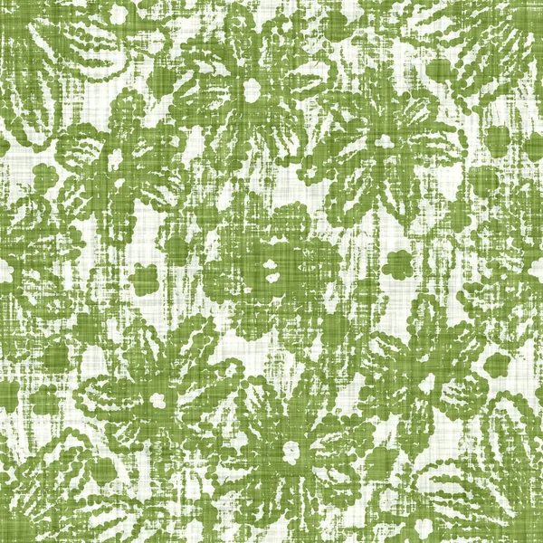 水彩緑の花をモチーフにした背景。手描きの土のような気まぐれなシームレスなパターン。春の夏の家の装飾のための現代の花リネン織物。装飾的なスキャンディスタイル自然｜print — ストック写真